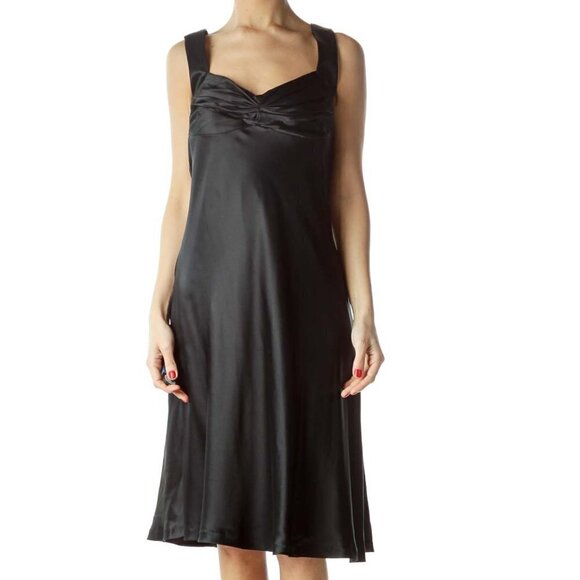 Calvin Klein Dresses & Skirts - Calvin Klein Black Shiny Sweetheart Neckline Flared Dress